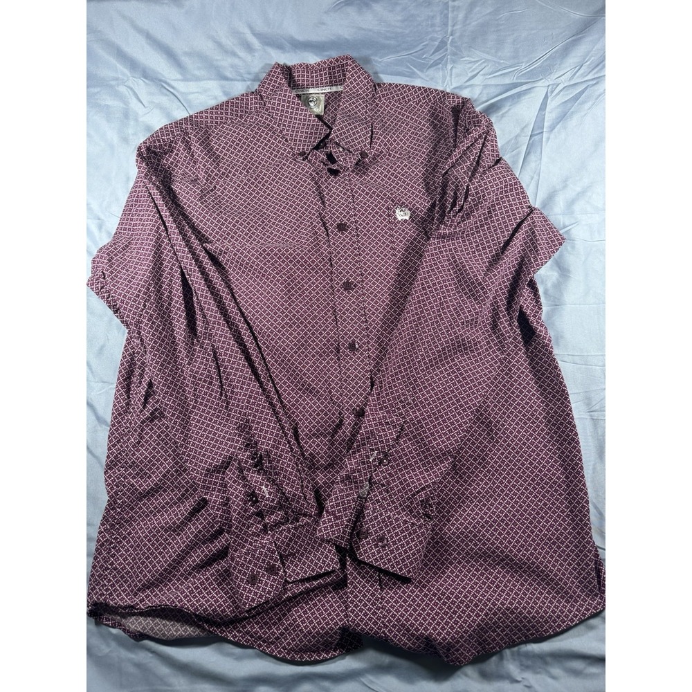 Cinch Men's Burgundy Long Sleeve Button Up Shirt Size Medium